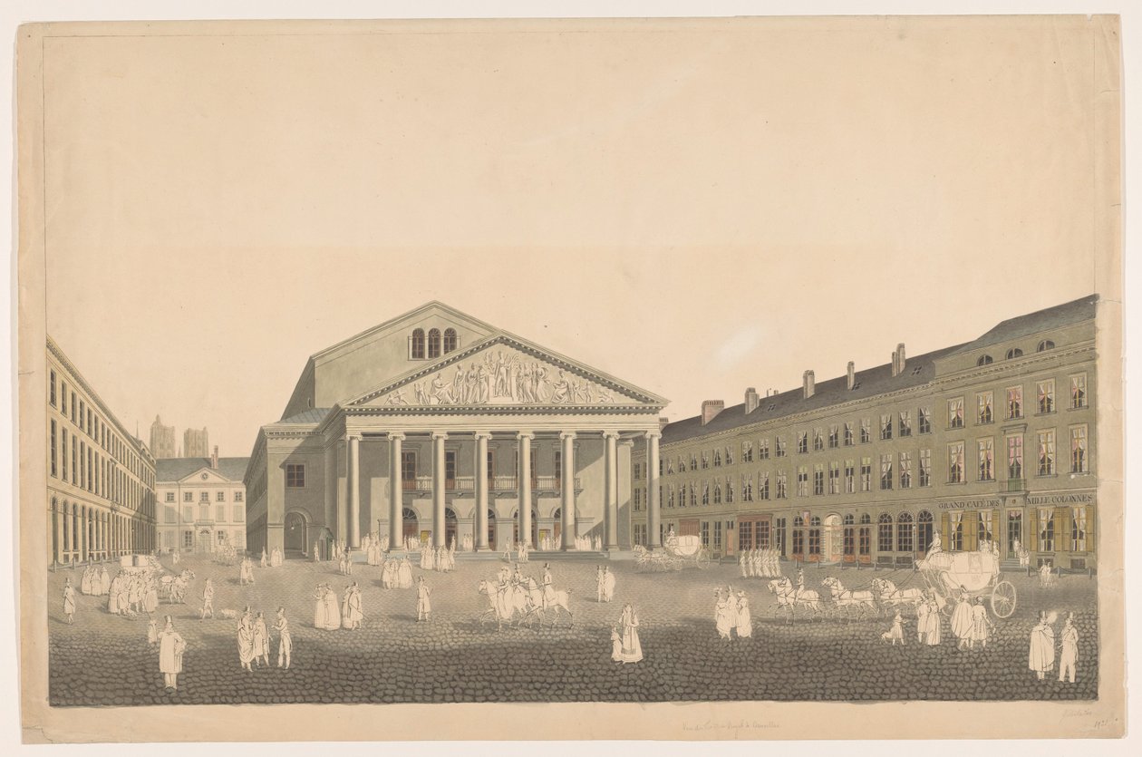 Vue du Théâtre Royal à Bruxelles door Johann Nepomuk Gibèle