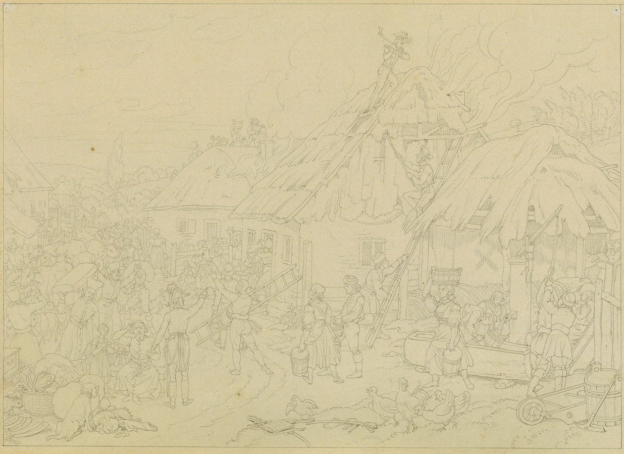 Brand in het dorp door Johann Peter Krafft