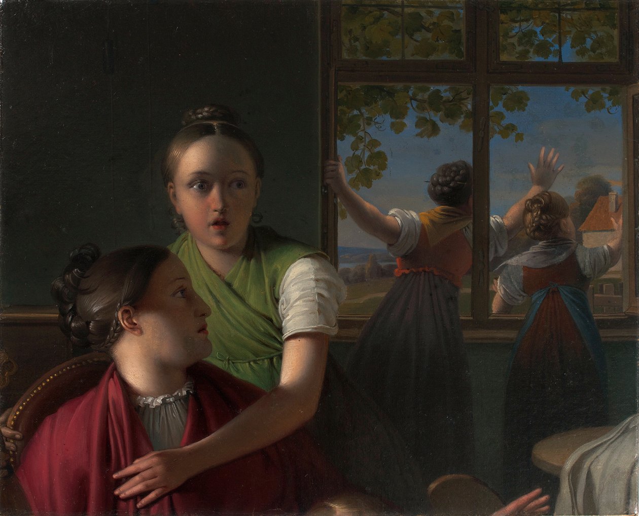Vier meisjes in een kamer door Johann Peter Krafft