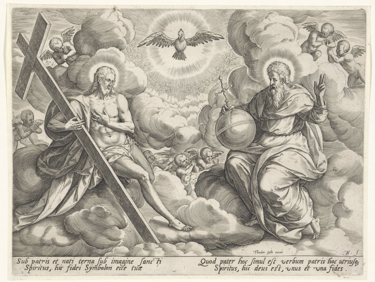 De heilige Drie-eenheid in de wolken door Johann Sadeler (I)