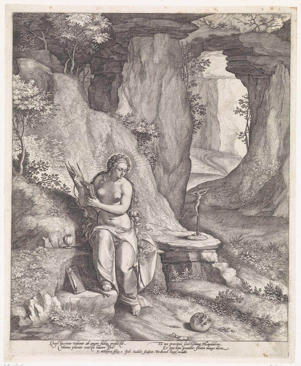 Maria Magdalena in een grot door Johann Sadeler (I)