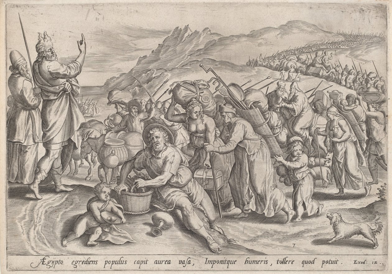 De Exodus uit Egypte, ca. 1585 door Johann Sadeler I