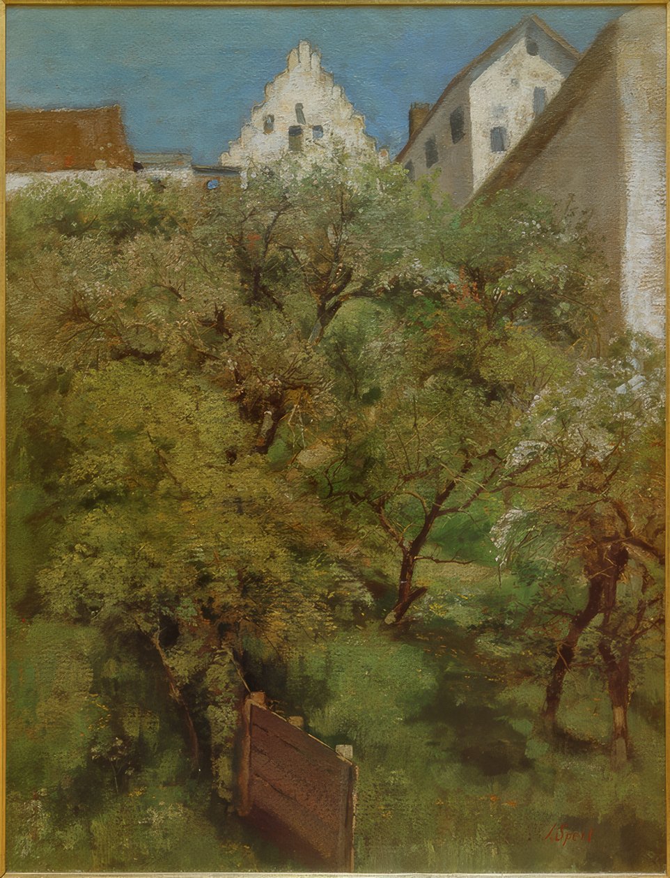 Boombloesem onder het stadhuis van Dachau door Johann Sperl