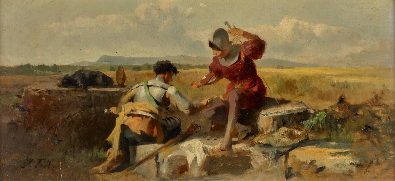 Twee ridders dobbelen door Johann Till der Jüngere