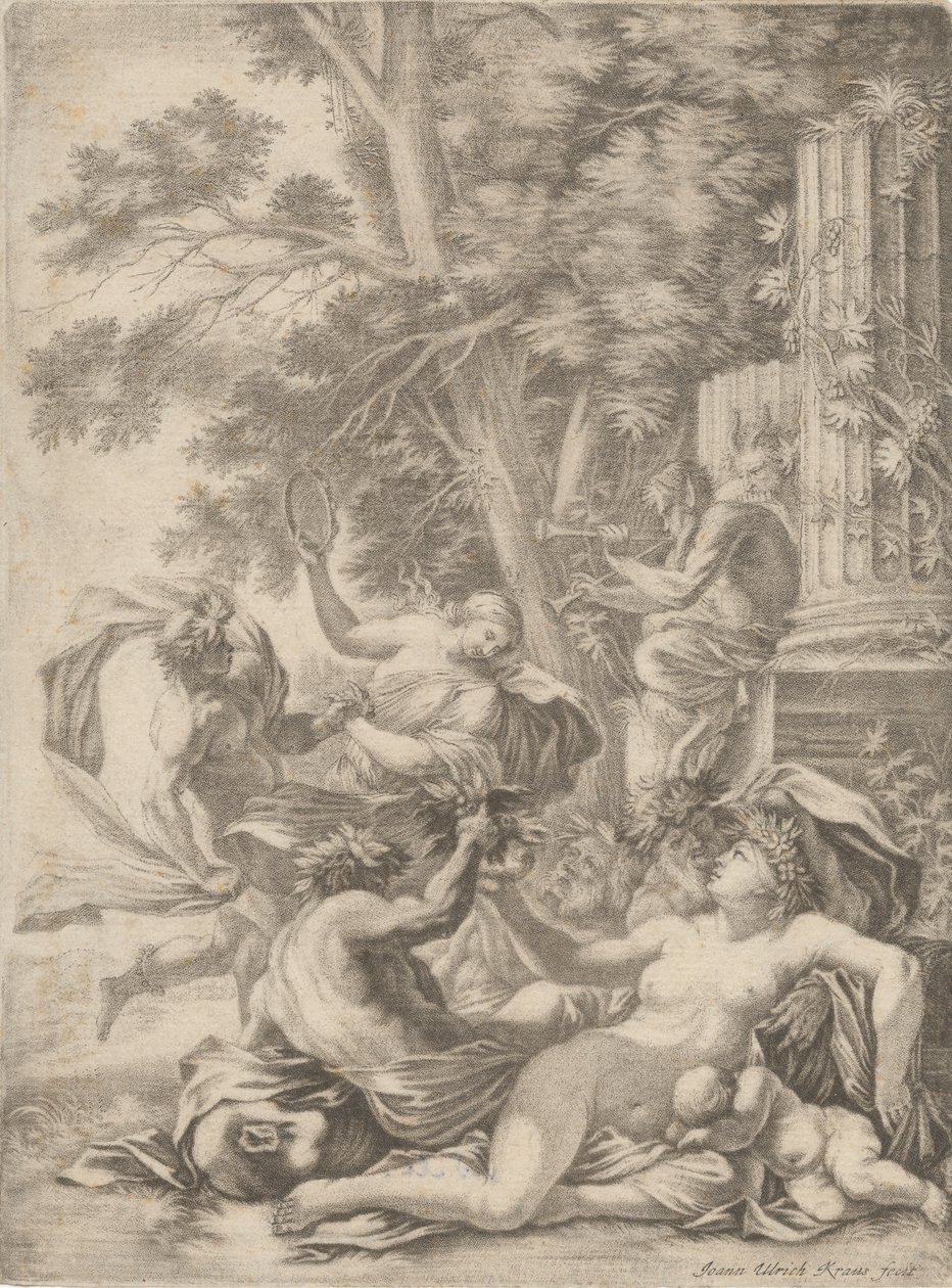 Een Bacchanaal tafereel door Johann Ulrich Kraus