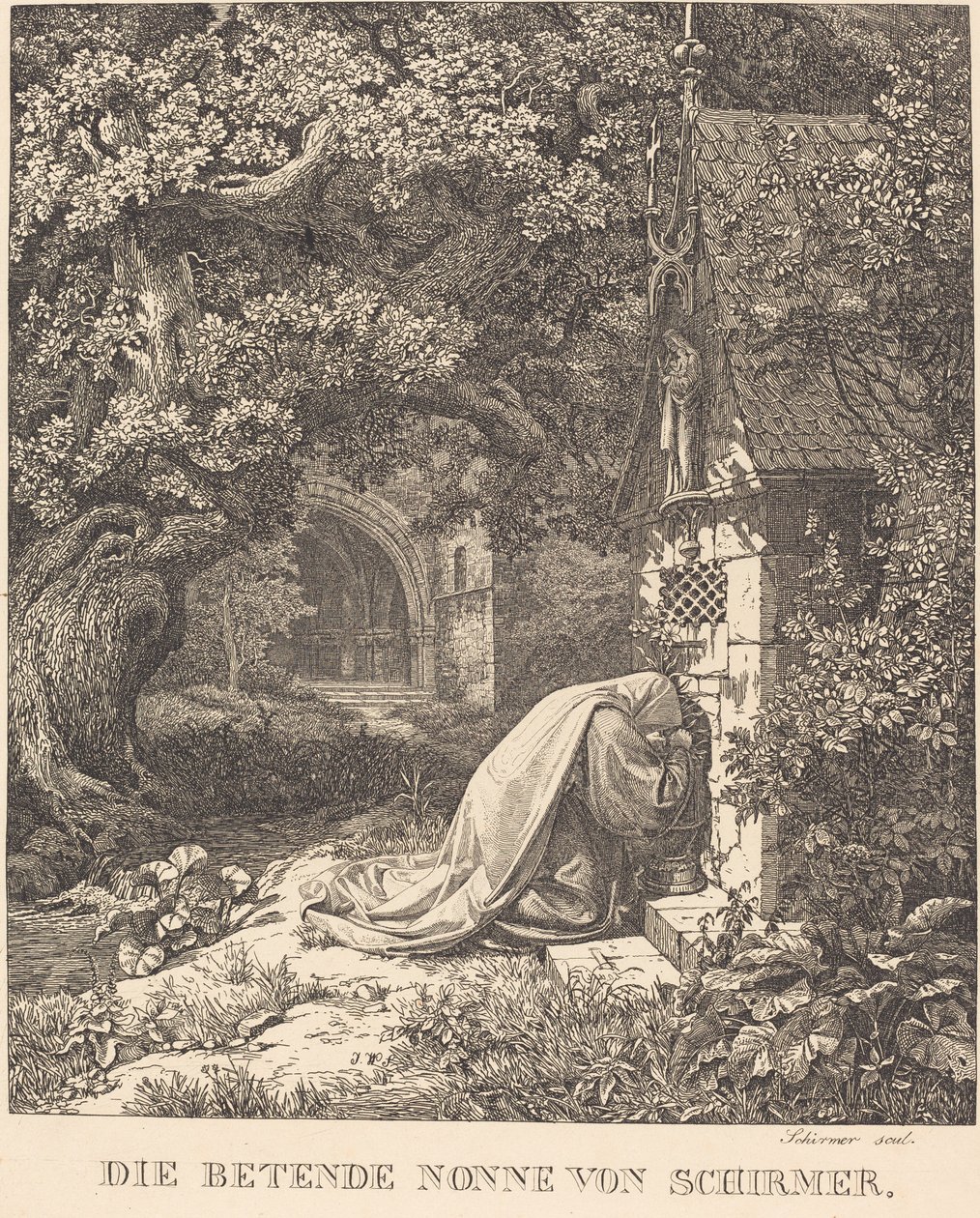 De Biddende Non door Johann Wilhelm Schirmer