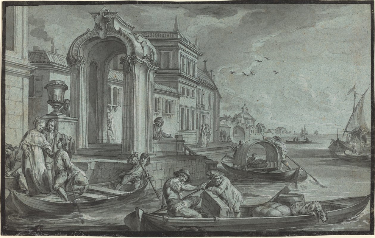 Venetiaanse Fantasie met een Sierlijke Boog door Johann Wolfgang Baumgartner