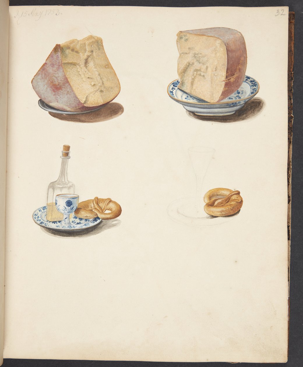 Stilleven met kaas, schnaps en pretzel door Johanna Fosie