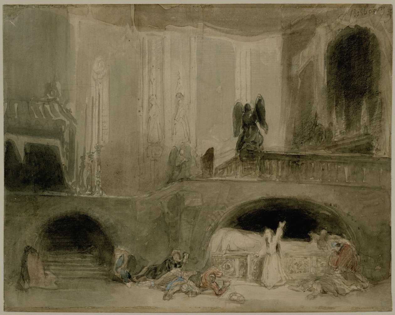 Scène uit de opera Guido et Ginevra door Johannes Bosboom