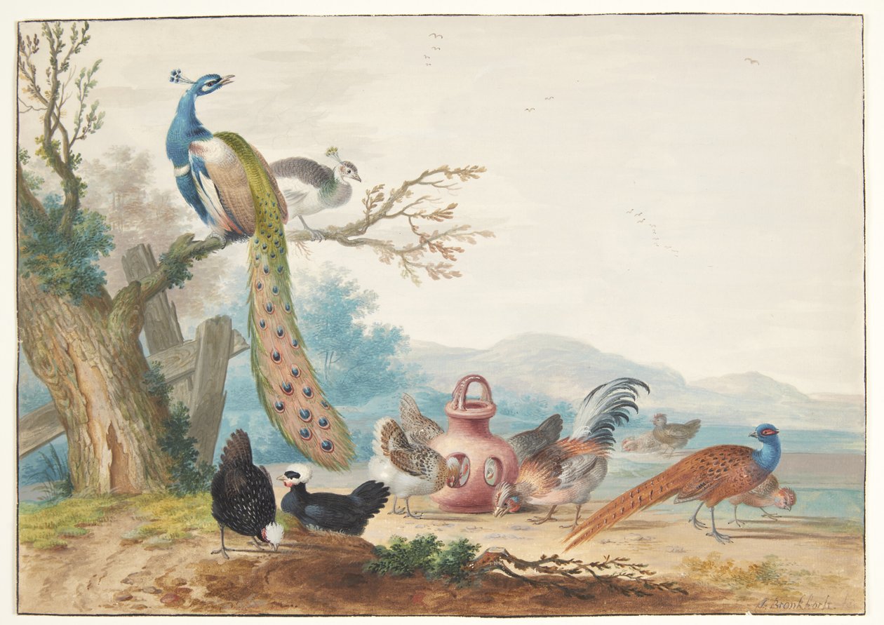 Landschap met vogels door Johannes Bronckhorst