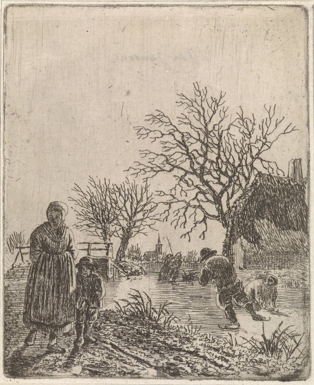 Landschap met schaatsers door Johannes Christiaan Janson