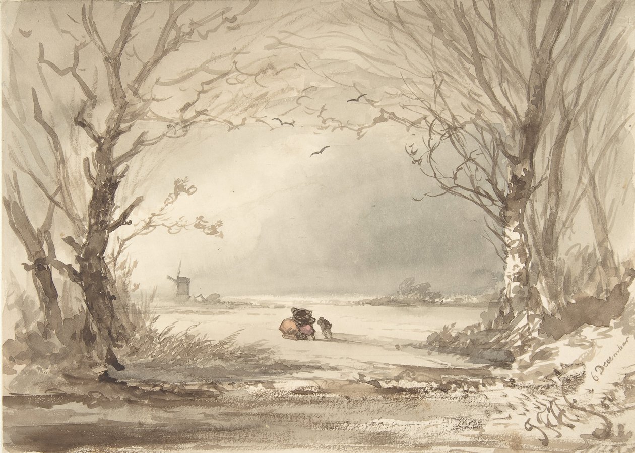 Een winterlandschap, 1854 door Johannes Franciscus Hoppenbrouwers