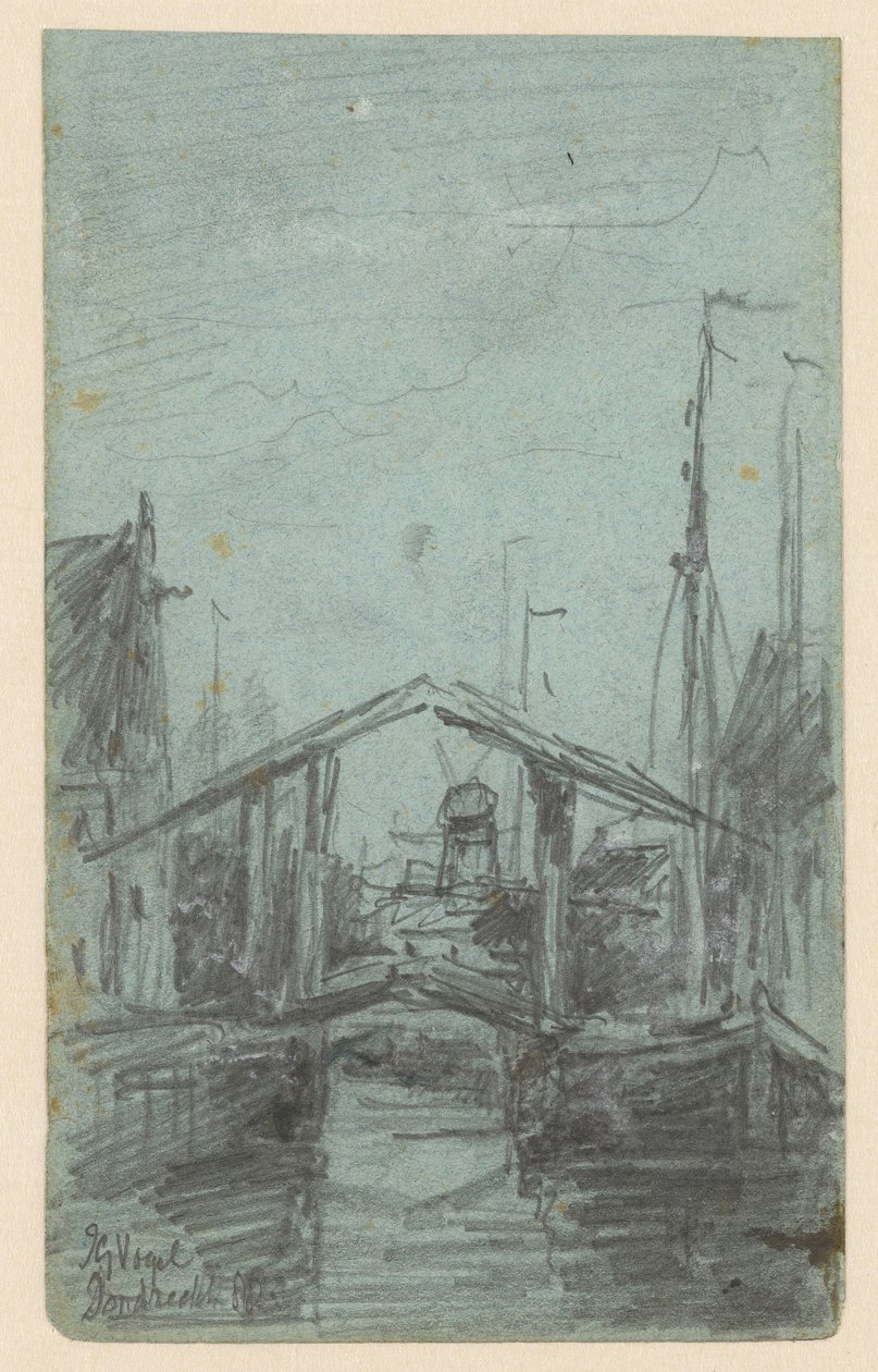 Gezicht op Dordrecht met ophaalbrug door Johannes Gijsbert Vogel