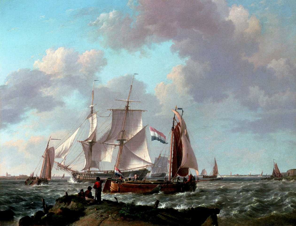 Schepen nabij de kust, 1831 door Johannes Hermann Barend Koekkoek