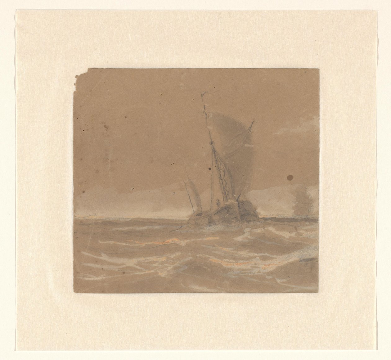 Zeilend vissersschip door Johannes Huygens (signed by artist)