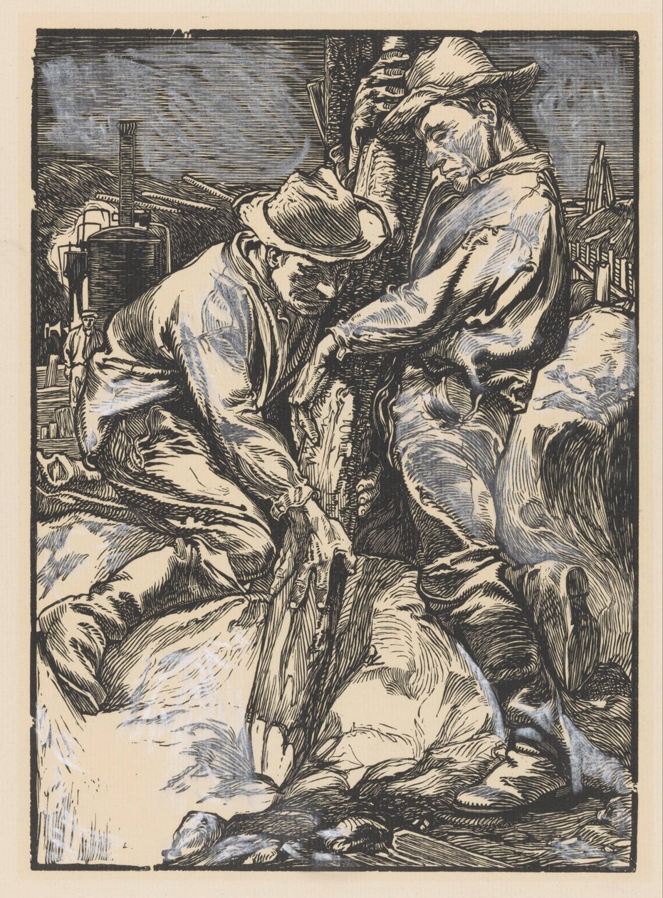 Bouwarbeiders bezig met heiwerk door Johannes Josephus Aarts