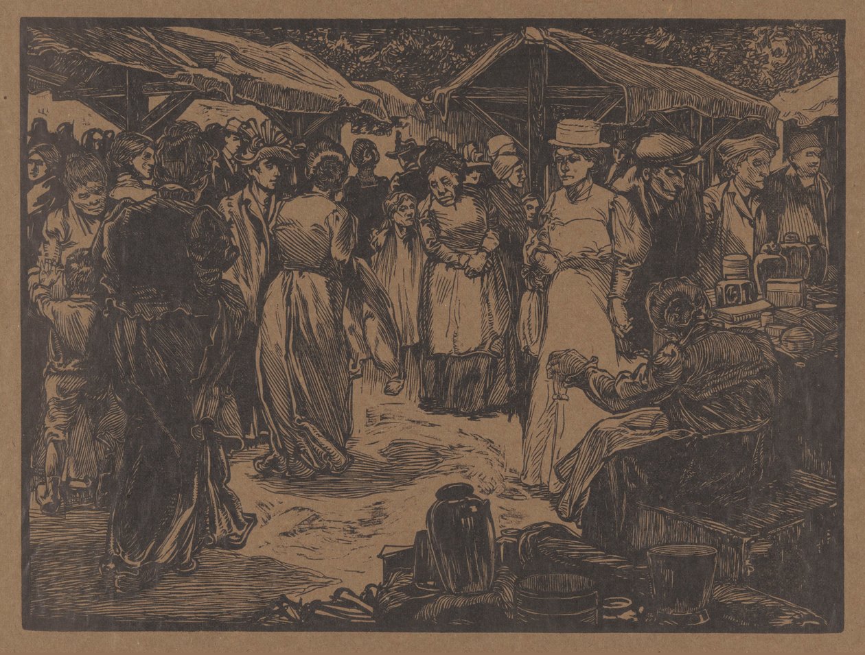 Marktscène met mannen en vrouwen door Johannes Josephus Aarts