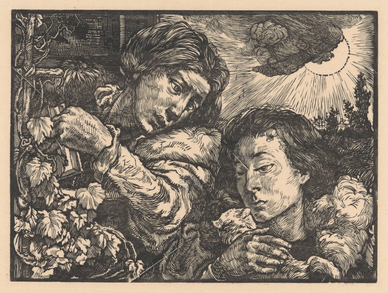 Twee vrouwen bij een wijnrank door Johannes Josephus Aarts