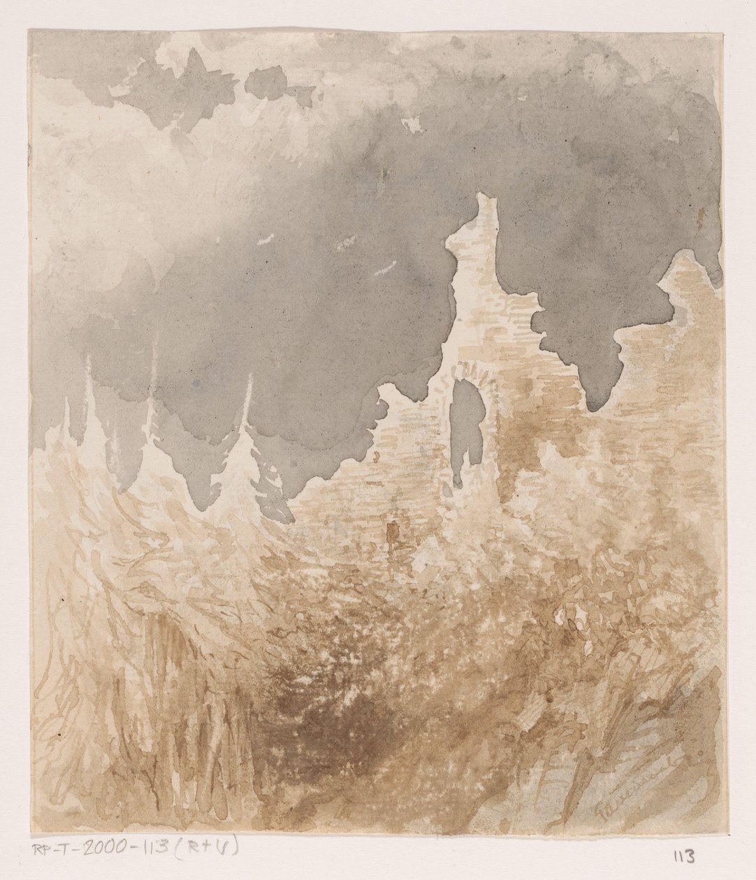 Ruïne tussen bomen door Johannes Tavenraat (signed by artist)