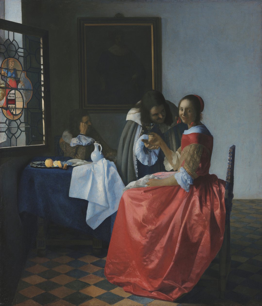 Jonge vrouw met een wijnglas door Johannes Vermeer