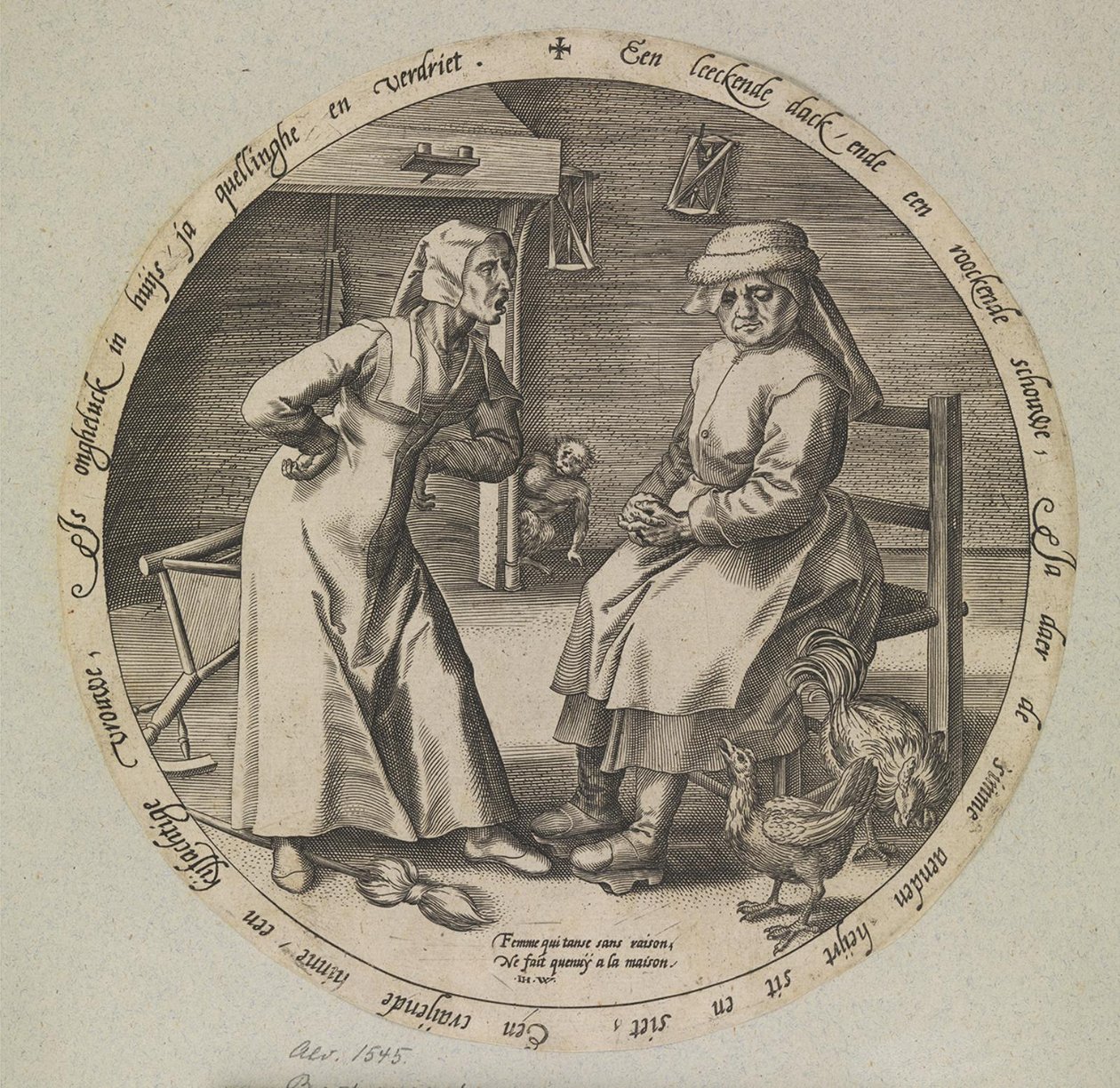 De scheldende vrouw en de kakelende hen door Johannes Wierix