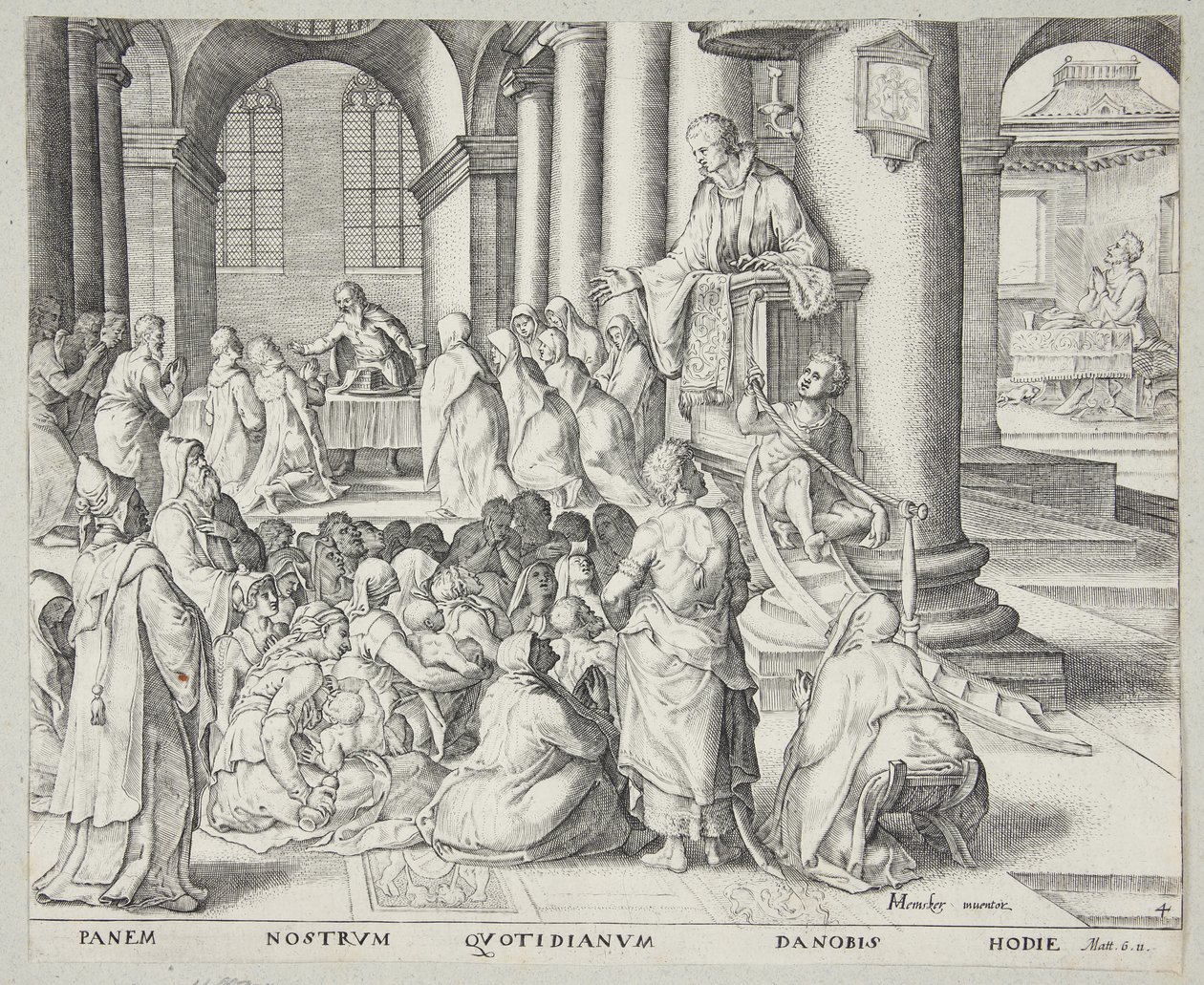 De preek in de kerk door Johannes Wierix