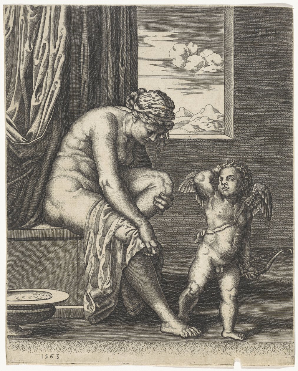 Venus na het bad door Johannes Wierix