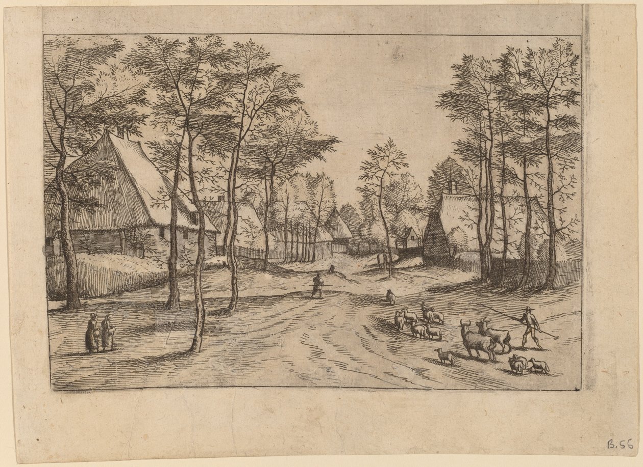 Dorpsstraat door Johannes van Doetechum, the Elder and Lucas
