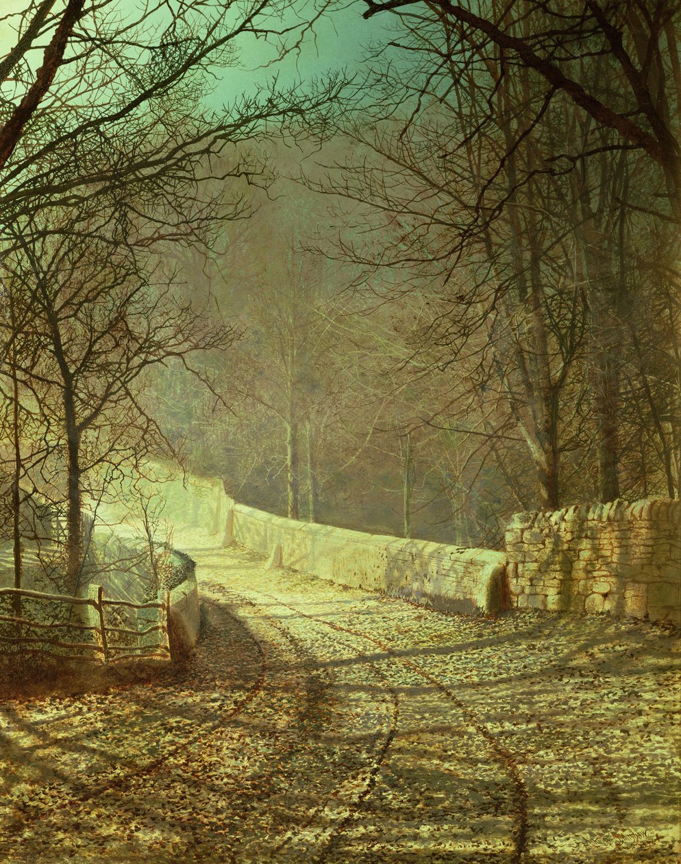 Zonneschijn door Winterbomen door John Atkinson Grimshaw