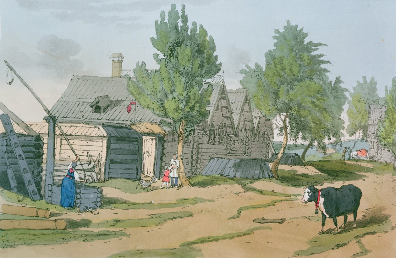 Een Russisch dorp, 1804 door John Augustus Atkinson