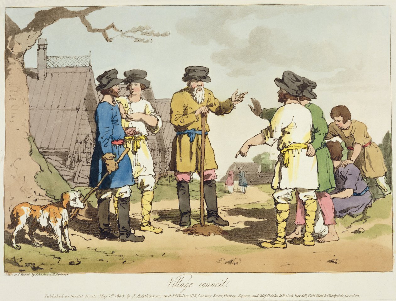 De dorpsraad, geëtst door de kunstenaar, uitgegeven 1803 door John Augustus Atkinson