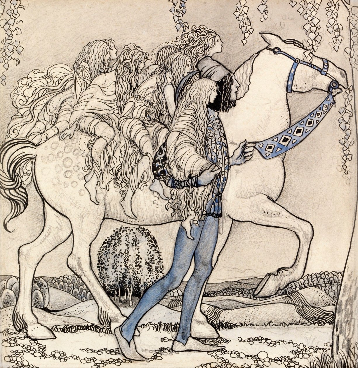Het paard leidde hij bij het bit en zo reisden ze door het bos door John Bauer