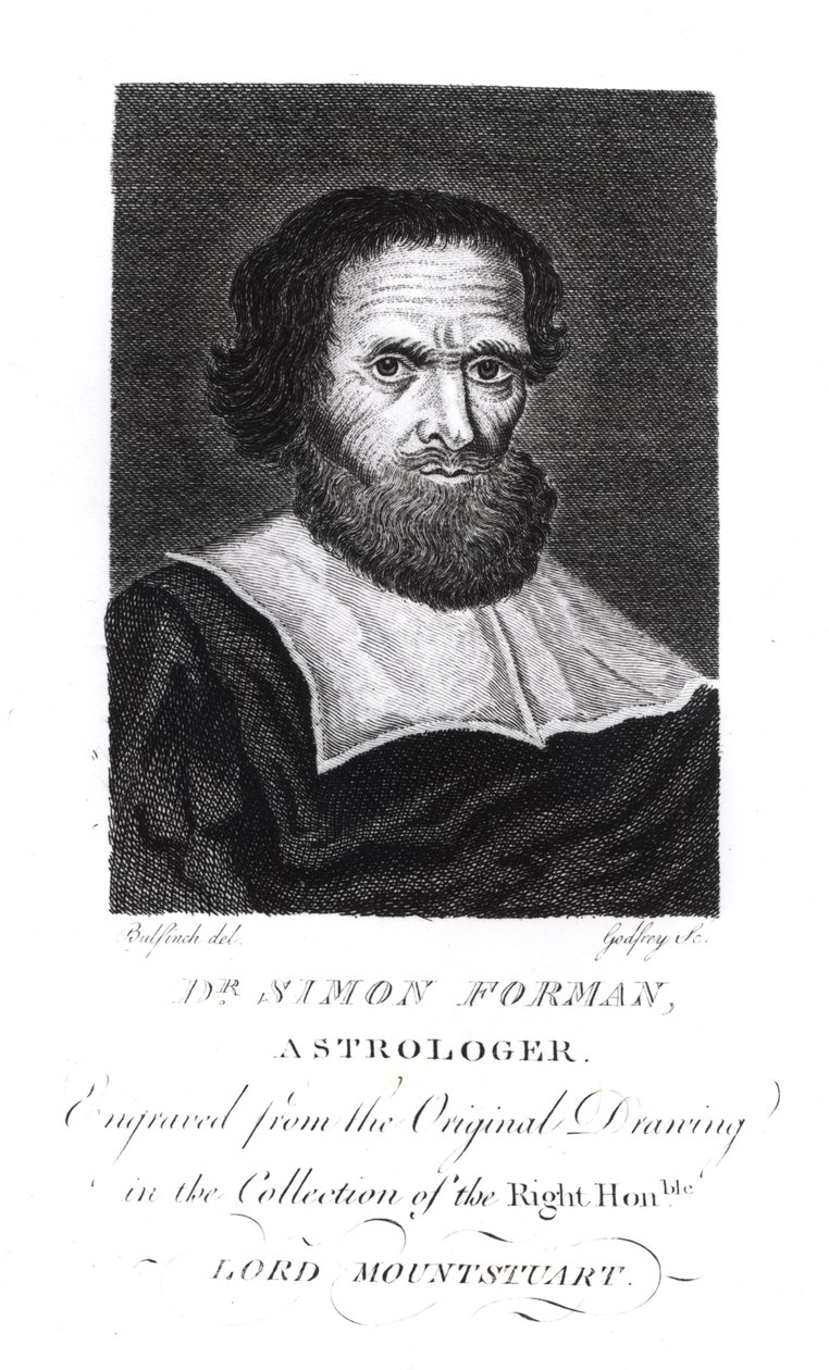 Portret van Dr. Simon Forman (1552-1611) gegraveerd door Godfrey door John Bulfinch