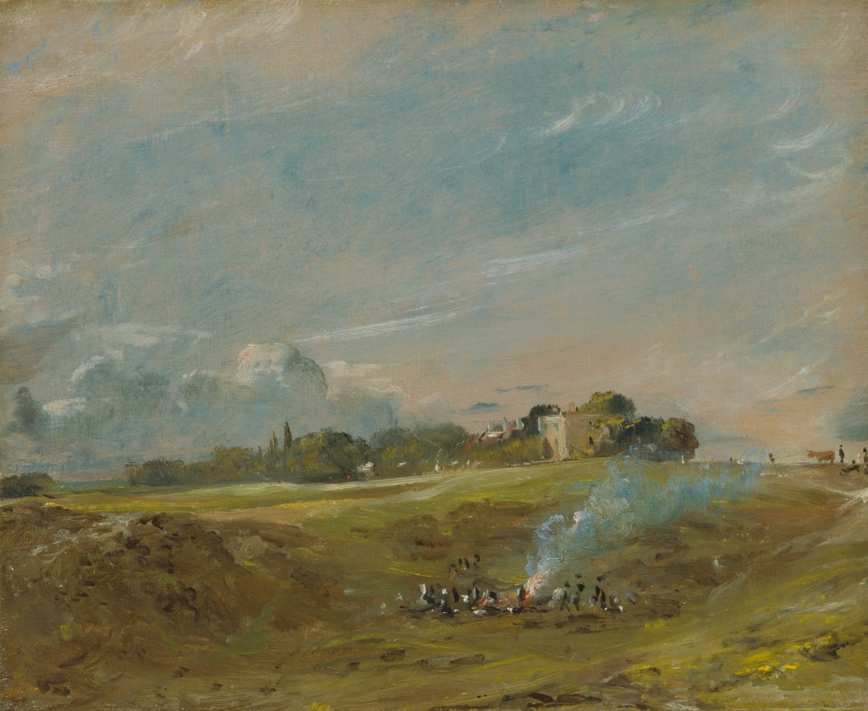 Hampstead Heath, met een Vreugdevuur door John Constable