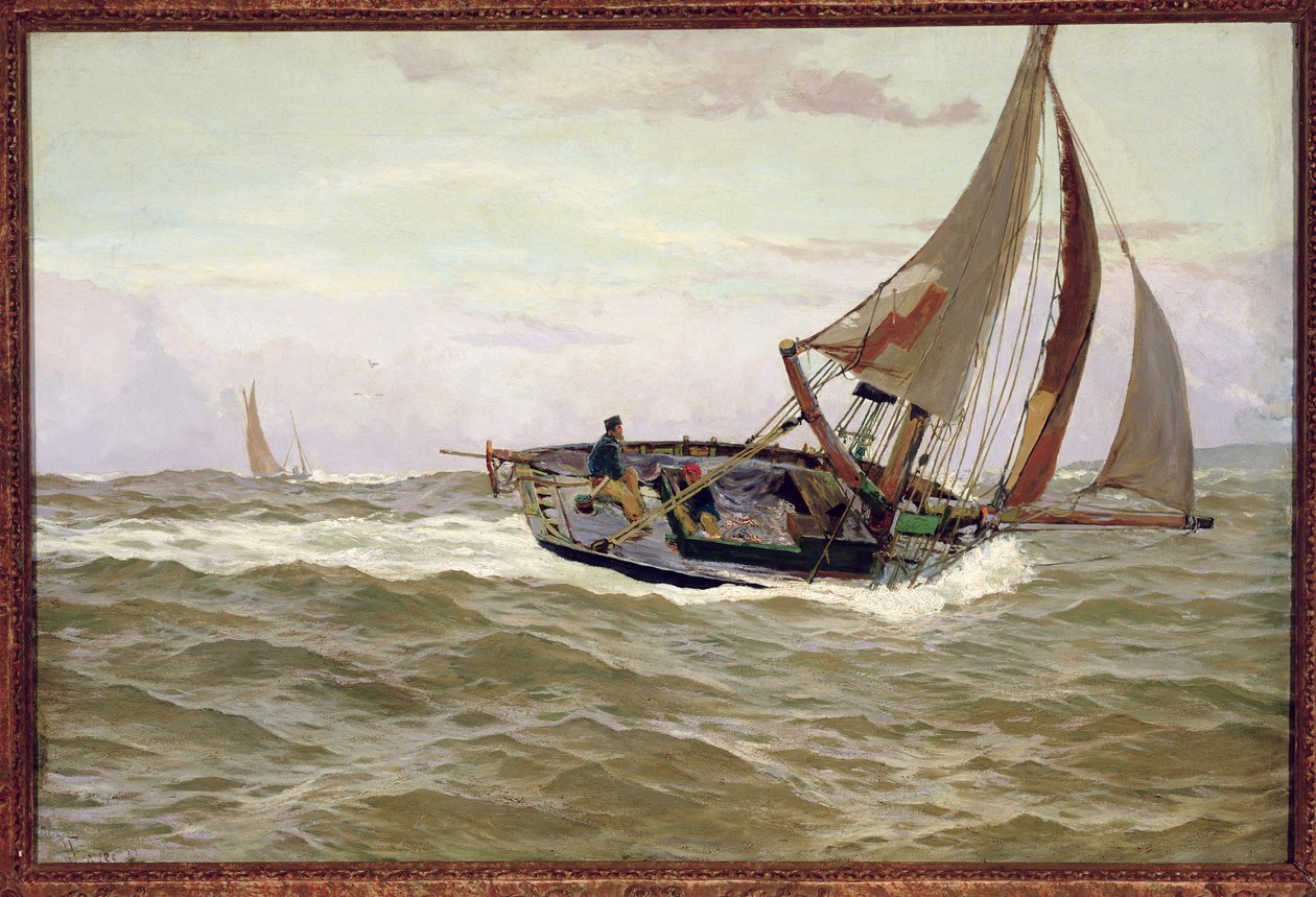 Een Vissersboot in een Strakke Bries door John Fraser