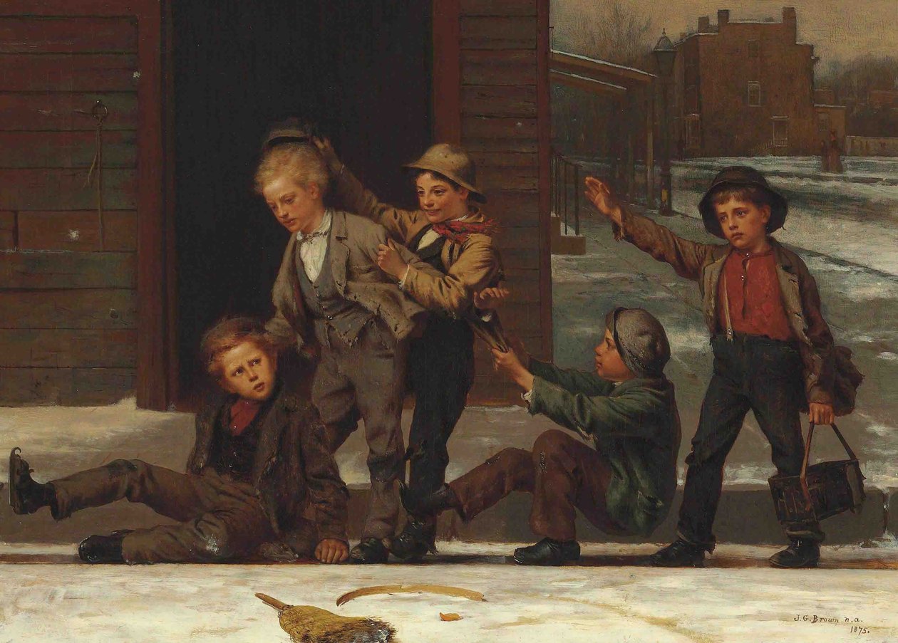 Wintersporten in de Goot door John George Brown