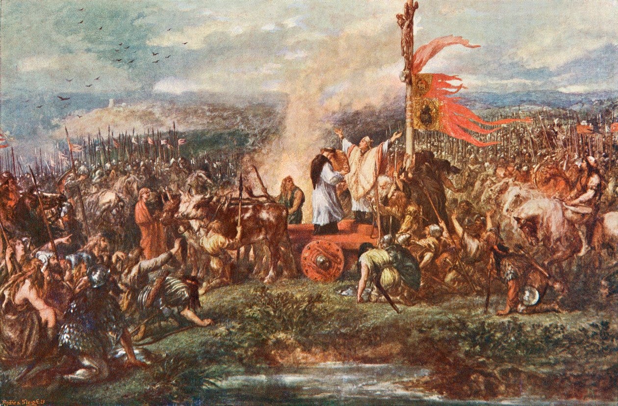De Slag bij de Standaard, ook bekend als de Slag bij Northallerton, 22 augustus 1138, Cowton Moor nabij Northallerton, Yorkshire, Engeland door John Gilbert