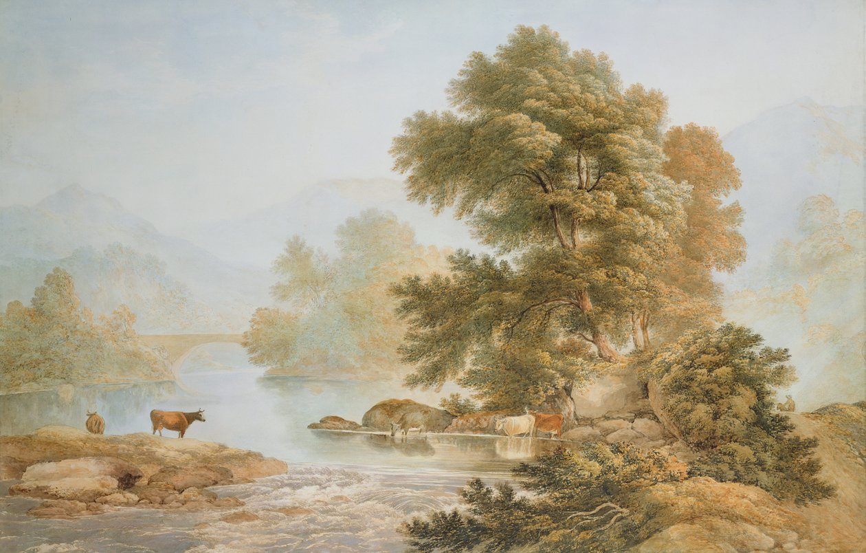 Vee dat Drinkt bij een Rivier door John Glover