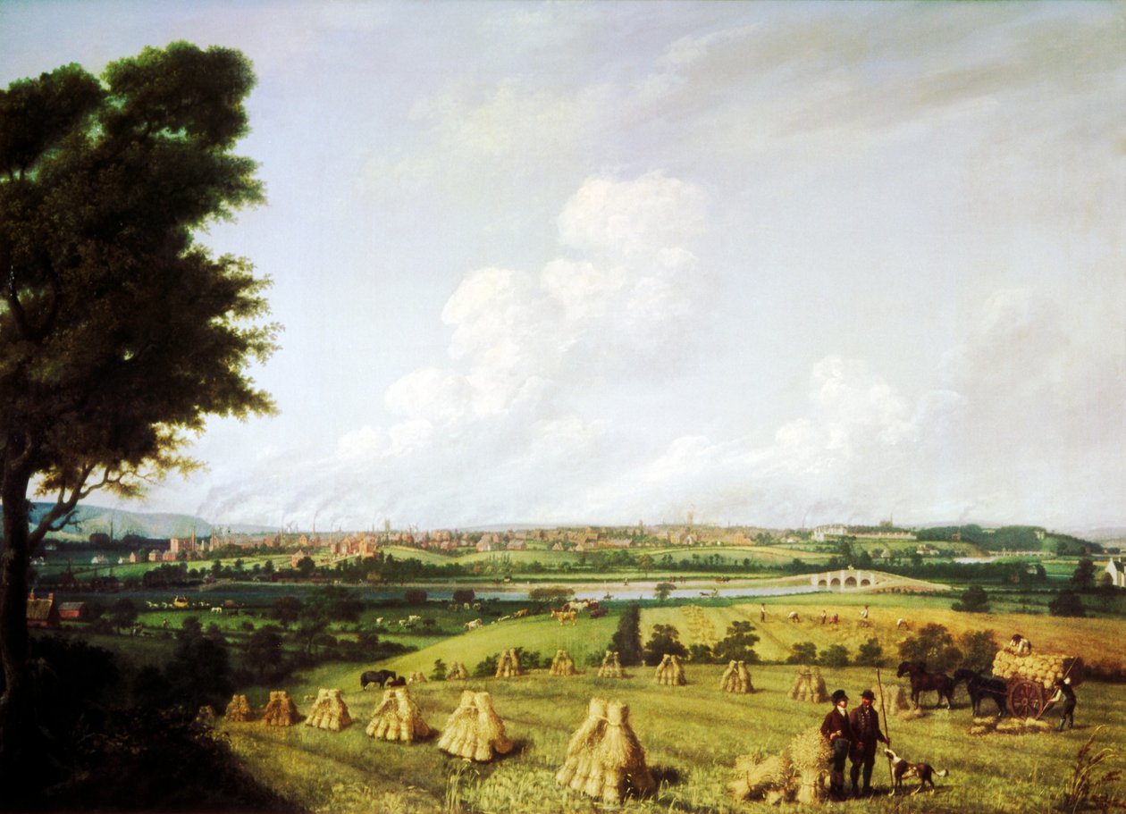 Uitzicht op Preston vanaf Penwortham Mill, 1821 door John Jenkinson