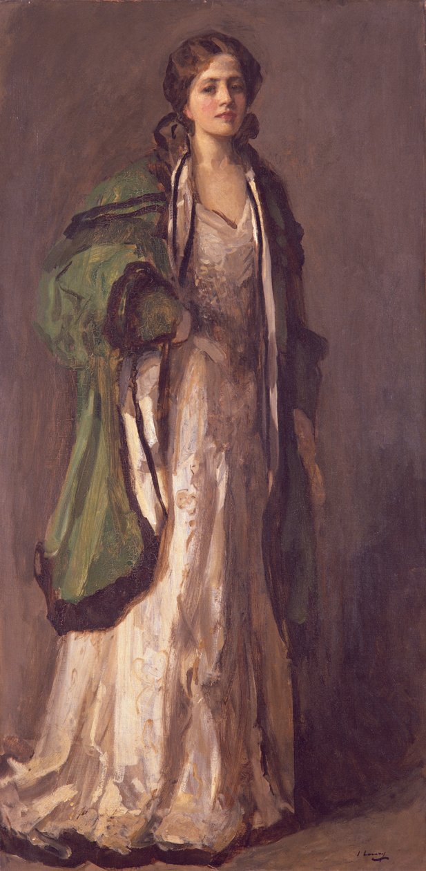 Portret van een dame in een groene jas, 1903 door John Lavery