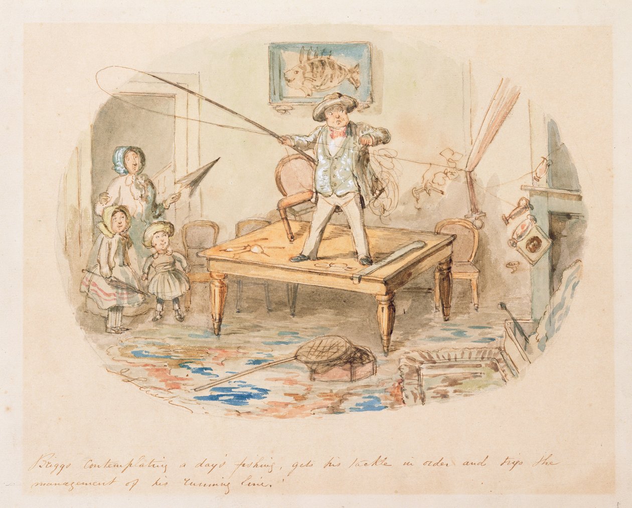 Mr Briggs overweegt een dag vissen door John Leech