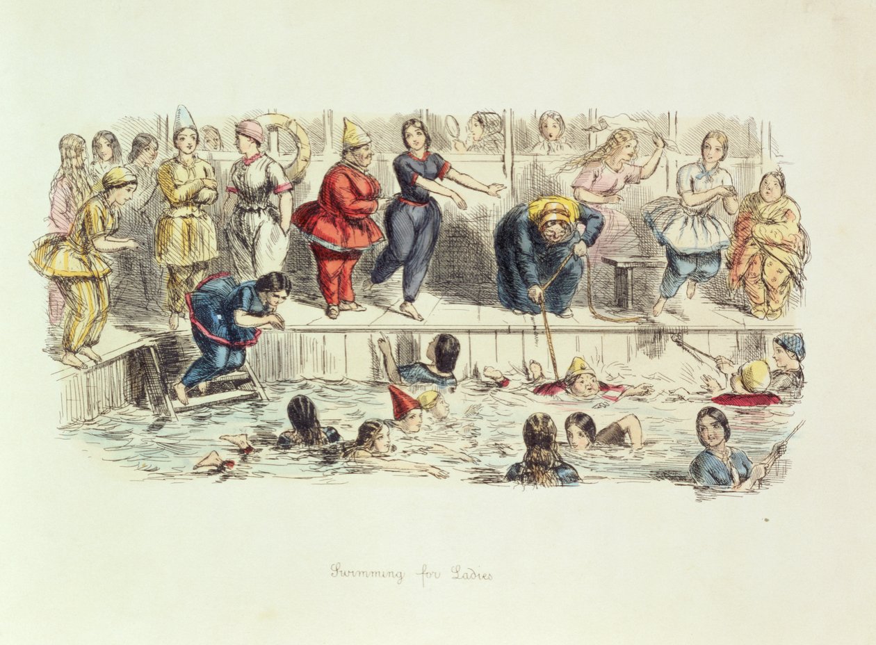 Zwemmen voor dames, 1844 door John Leech