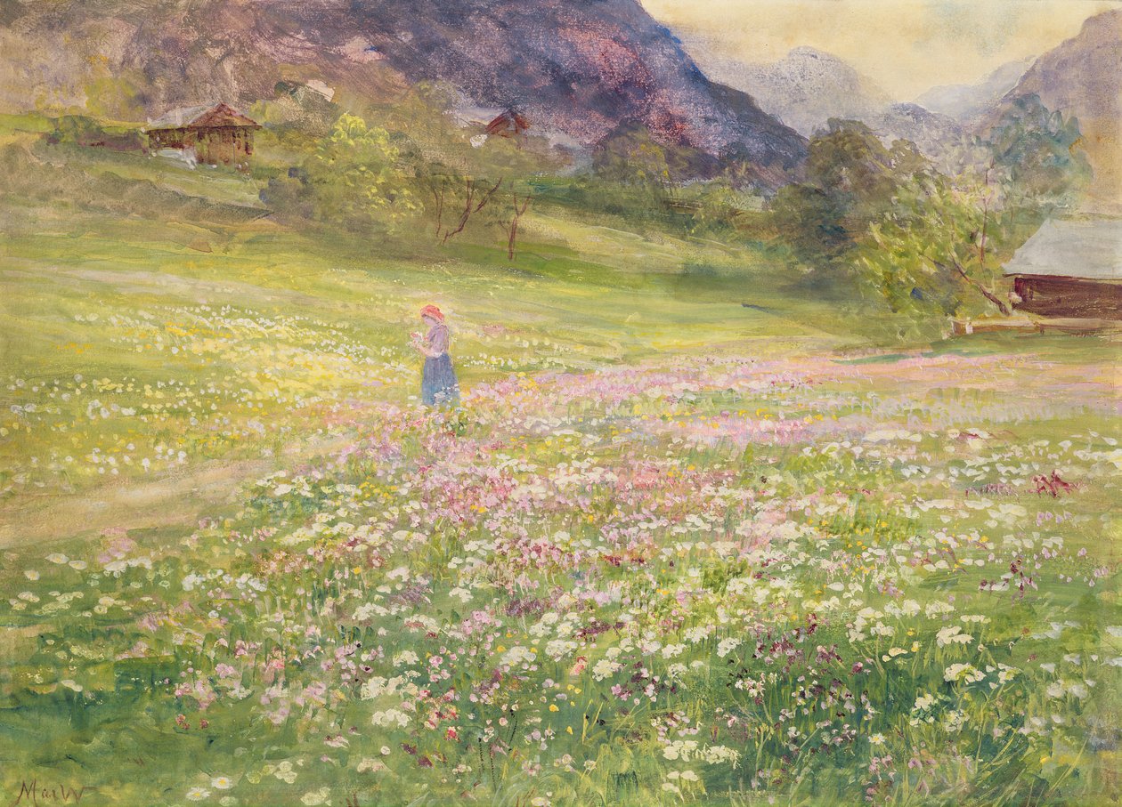 Meisje in een veld met klaprozen door John MacWhirter