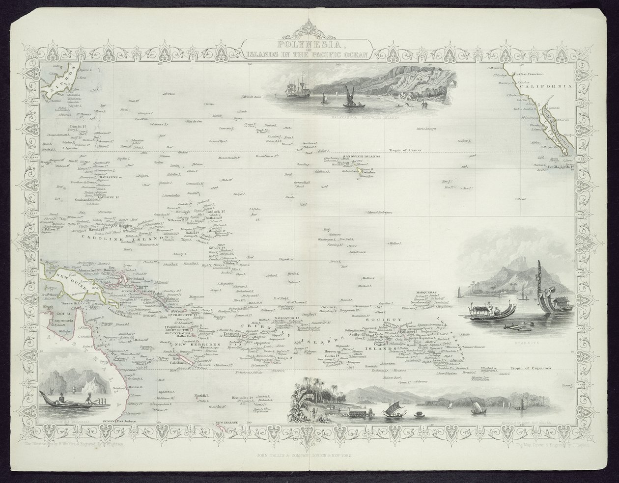 Polynesië of Eilanden in de Stille Oceaan, uit een Serie Wereldkaarten door John Tallis en Co., New York en Londen, 1850s door John Rapkin