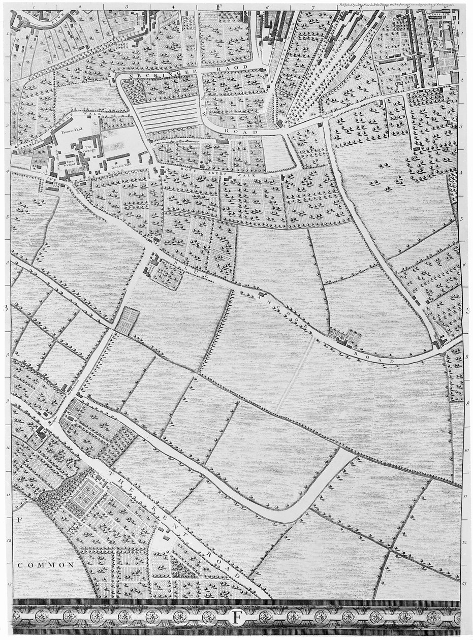 Een Kaart van Bermondsey, Londen, 1746 door John Rocque
