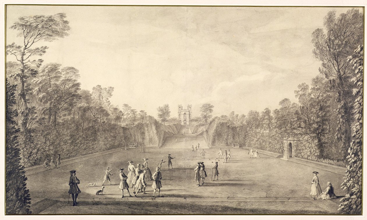 De Bowling Green in Claremont, 1738 door John Rocque