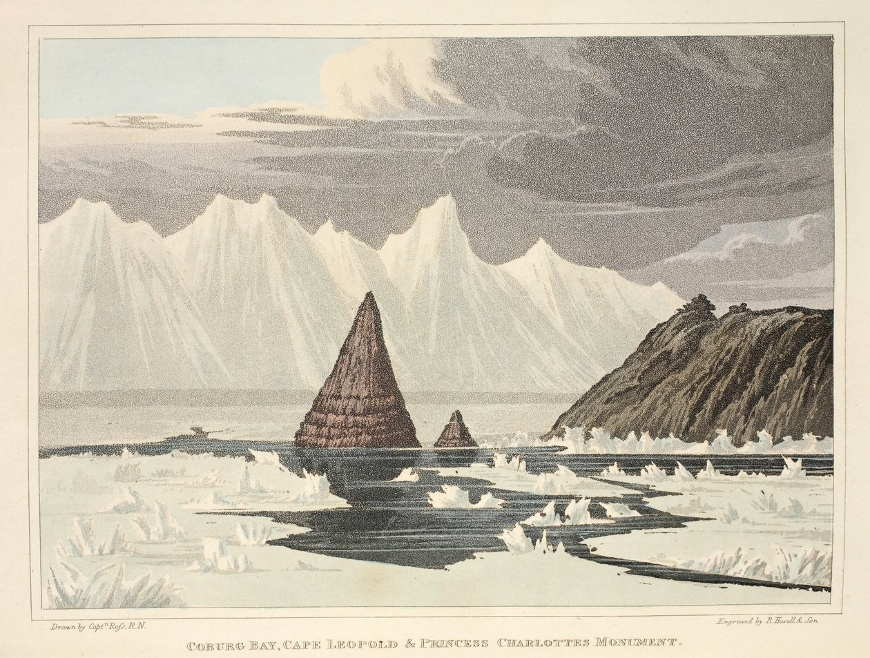Coburg Bay, Cape Leopold en Princess Charlotte Monument, illustratie uit 