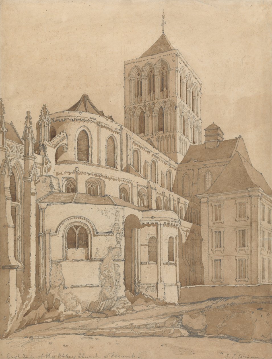 Abdijkerk in Fecamp, Normandië door John Sell Cotman