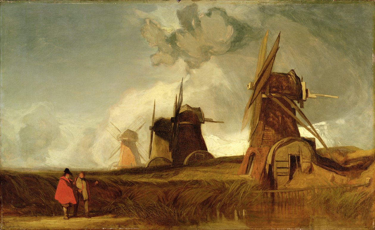 Drainagemolens in de Fens, Croyland, Lincolnshire, c.1830-40 door John Sell Cotman