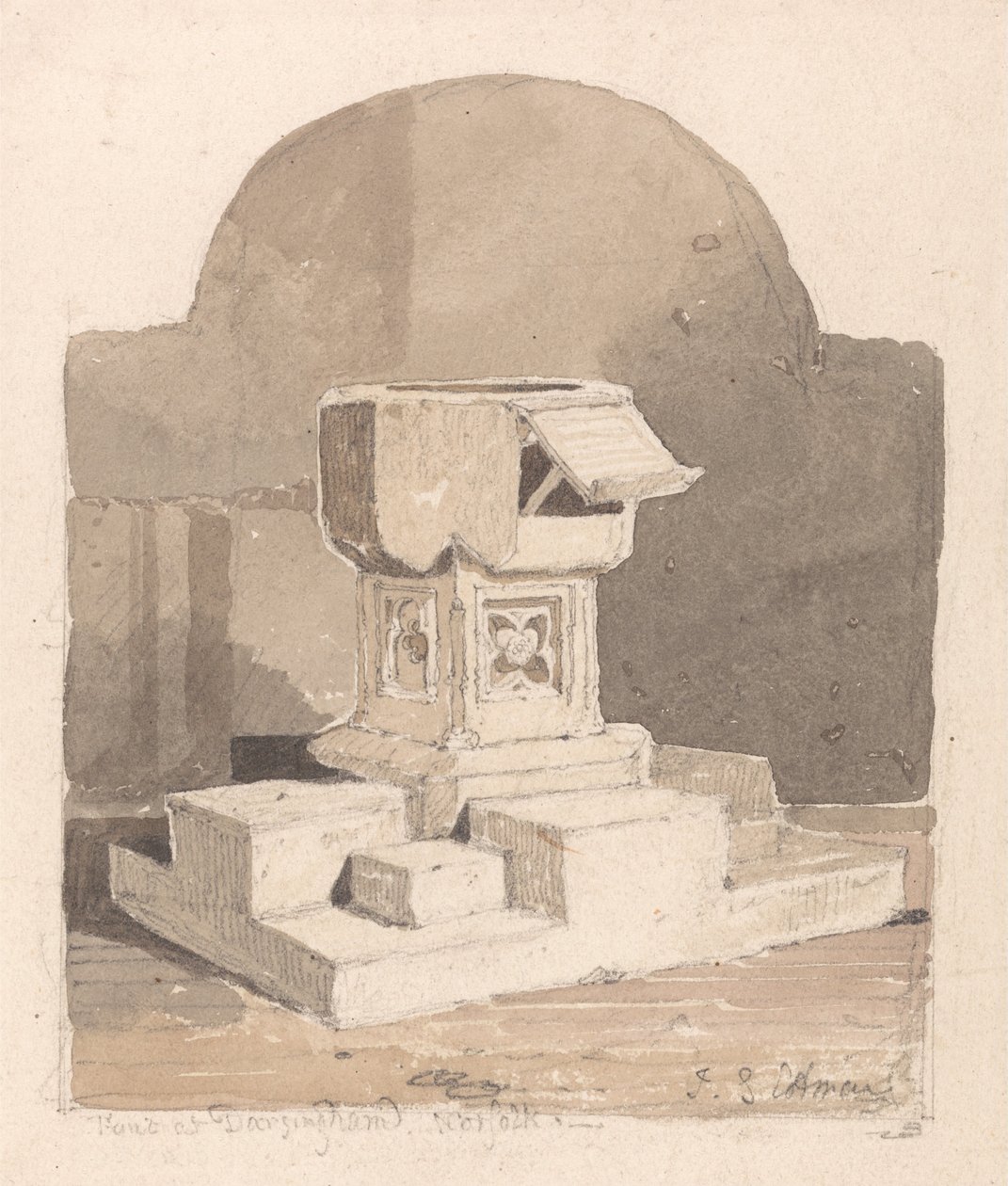 Doopvont in Dersingham Kerk, Norfolk door John Sell Cotman